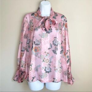 Jelisjelis Made in Italy Neck Bow Shimmer Blouse Women's Size M
